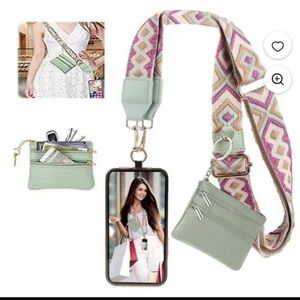 The Girls Black Phone Holder with Patterned Strap